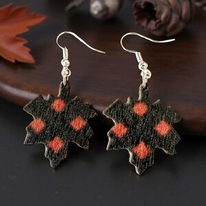 ⭐️ 5 for $25 Wood Festive Maple Leaf Fall Hoop Earrings